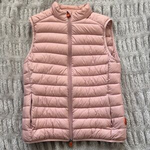 SAVE THE DUCK Pink Quilted Vest with Orange Patch